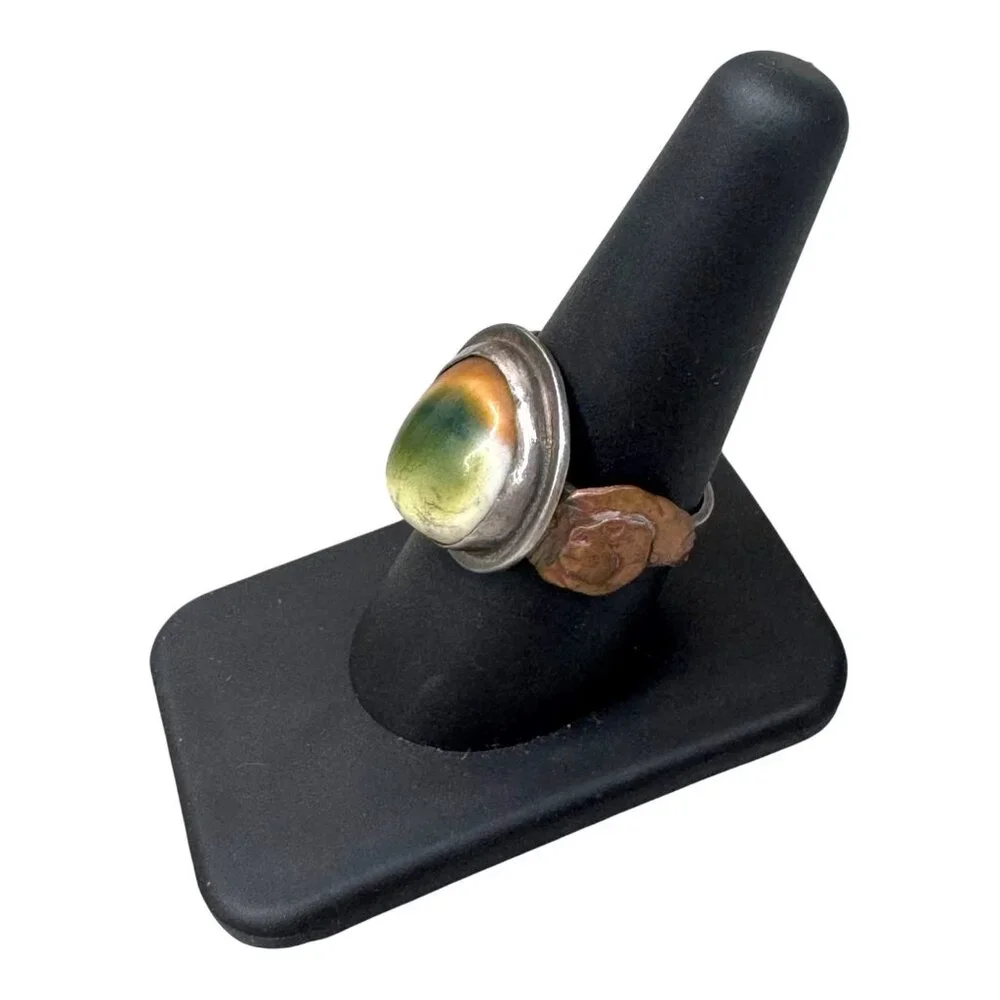 Antique 1945 Arts Crafts Operculum Sterling Silver Ring Size 7 Vintage Handmade - Picture 2 of 11